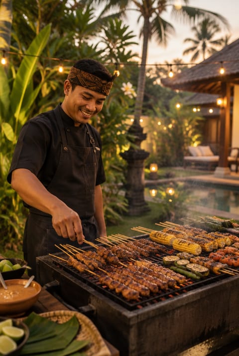 Full BBQ and chef hire setup at a Bali villa