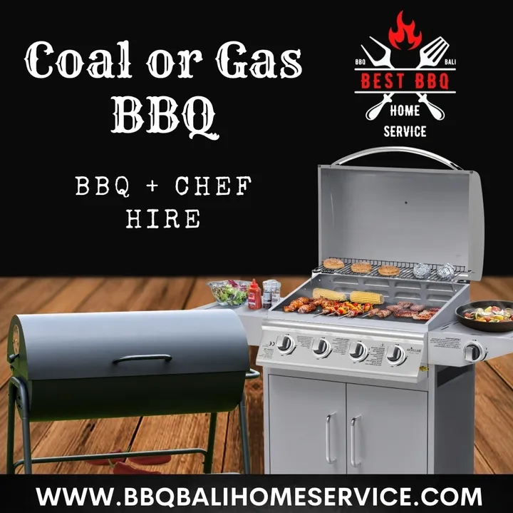 BBQ and chef hire setup with charcoal and gas grill